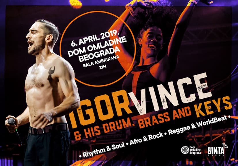 IGOR VINCE & His Drum, Brass And Keys 6. aprila u Domu omladine Beograda